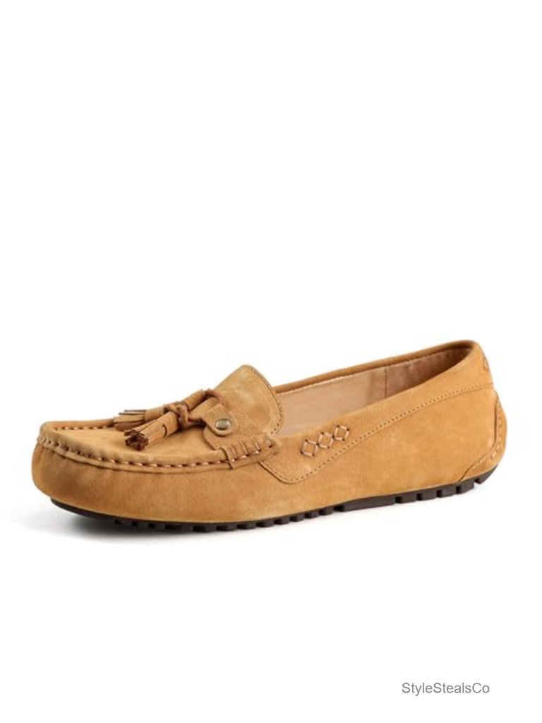 Suede Leather Driving Mocc Tassel Slip-On Loafers Arch Support Comfort Flats